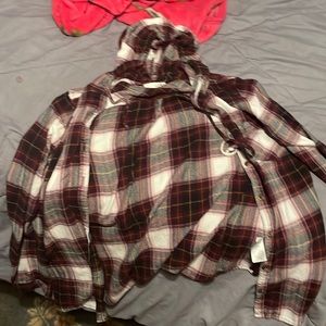 I’m selling a plaid hooded small button up jacket cause it don’t fit me anymore